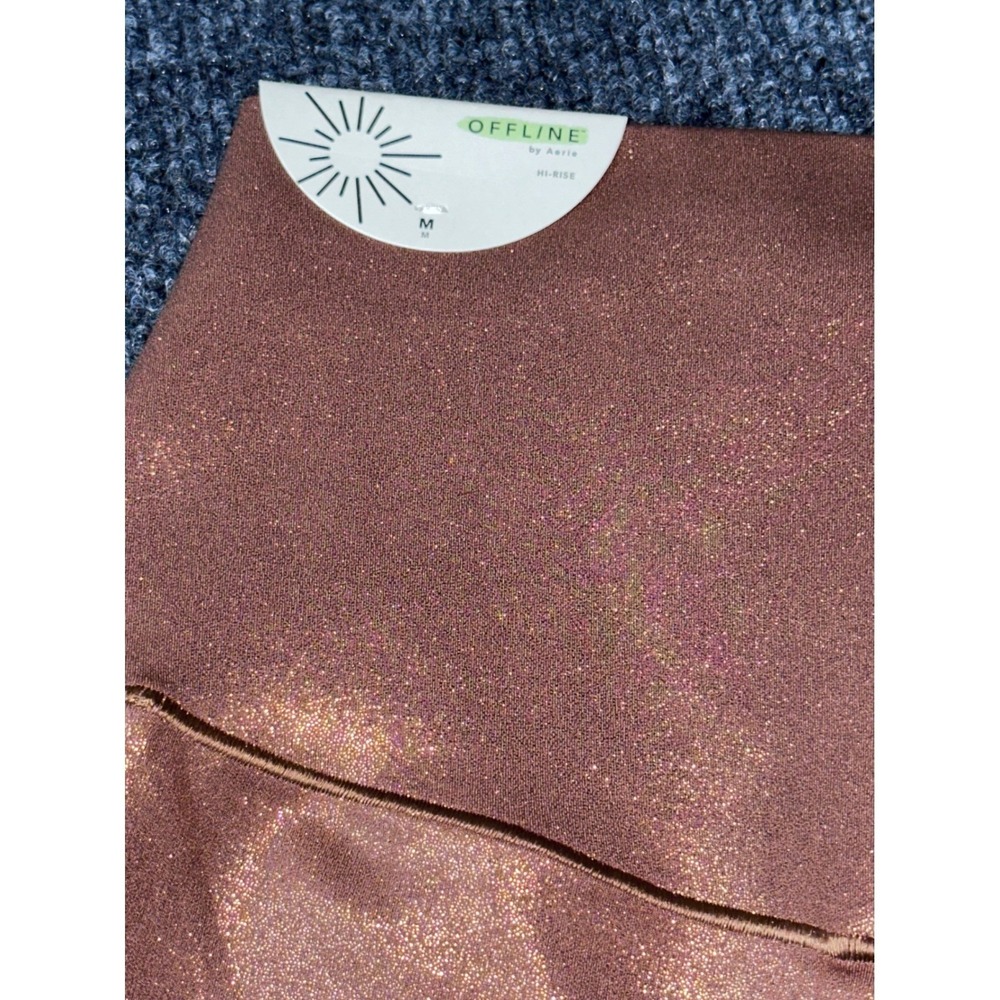 OFFLINE by Aerie Real Me High-Rise‎ Cropped Leggings Bronze Shimmer Metallic M - Picture 2 of 5